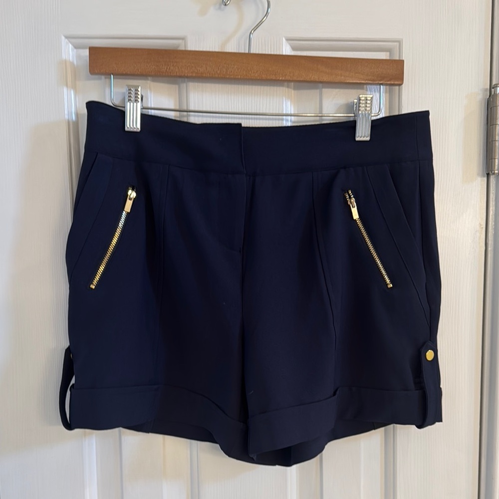 Carmen Marc Valvo Navy High Waisted Shorts w/ Gold Side Zippers